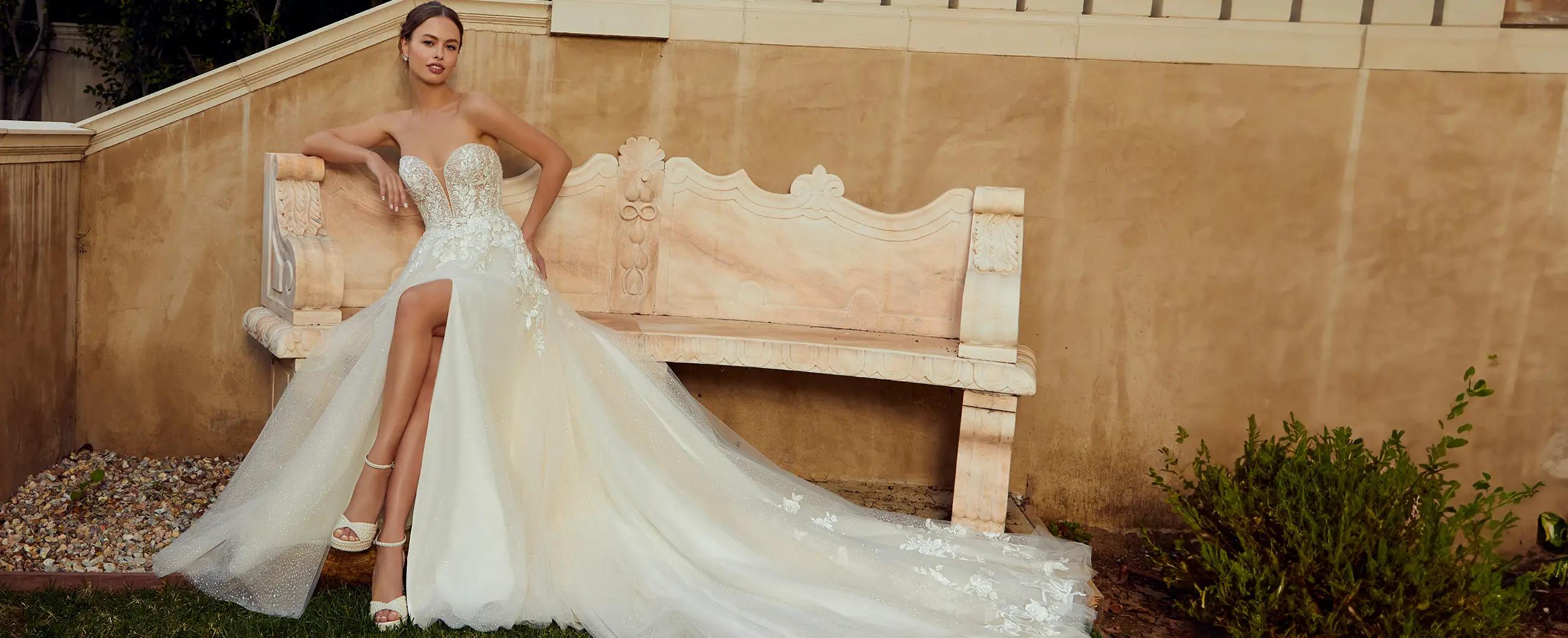 Model wearing a white gown