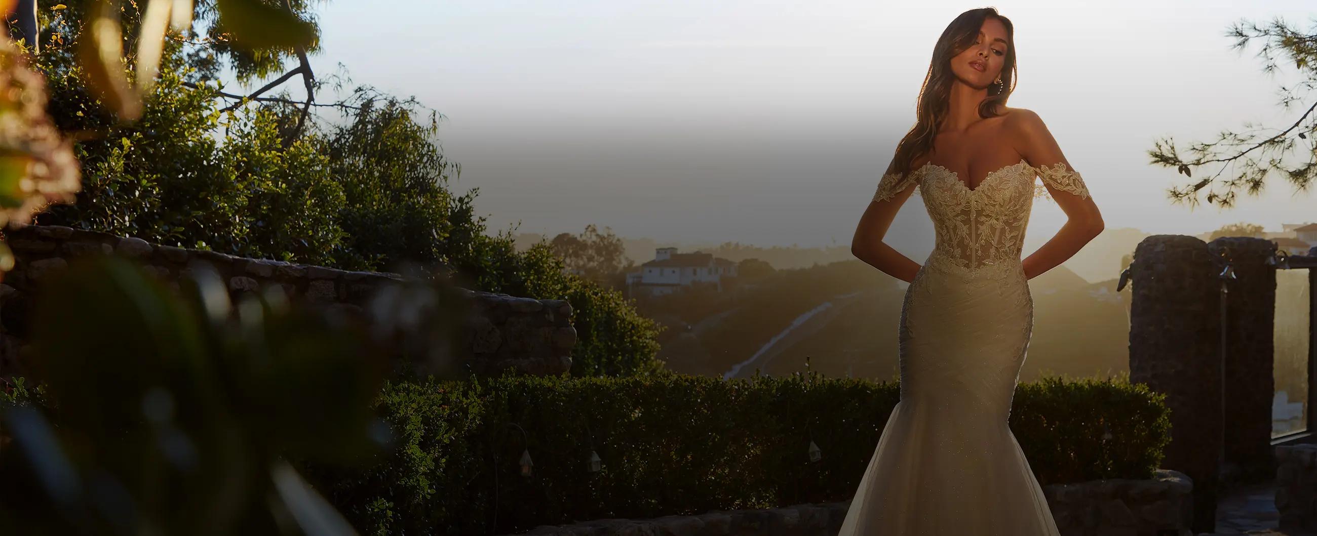 Model wearing a white gown